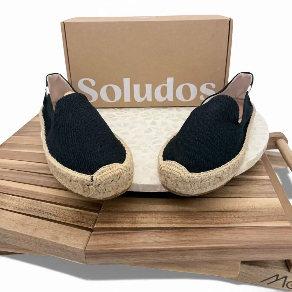 Soludos Platform Espadrille Smoking Slippers Slip On Loafers Black Size 10
